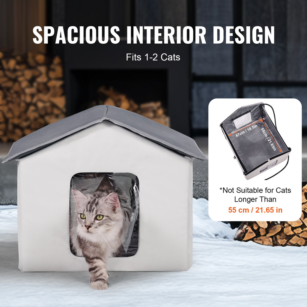 Glamorous Pups : VEVOR Heated Cat House – Gray (Middle) | Outdoor Kitty Shelter with Timer, 600D Oxford Cloth Foldable Cat Shelter with Heated Pad for Winter Warmth & Comfort