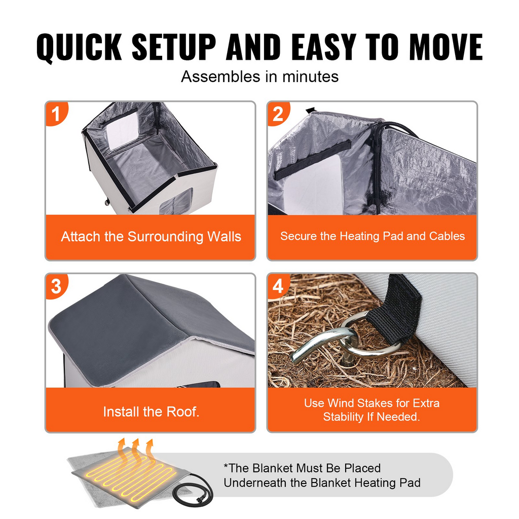 Glamorous Pups : VEVOR Heated Cat House – Gray (Middle) | Outdoor Kitty Shelter with Timer, 600D Oxford Cloth Foldable Cat Shelter with Heated Pad for Winter Warmth & Comfort