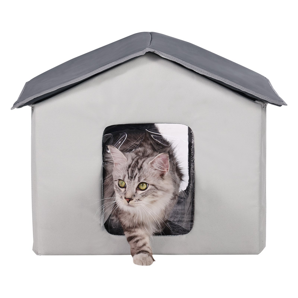 Glamorous Pups : VEVOR Heated Cat House – Gray (Middle) | Outdoor Kitty Shelter with Timer, 600D Oxford Cloth Foldable Cat Shelter with Heated Pad for Winter Warmth & Comfort
