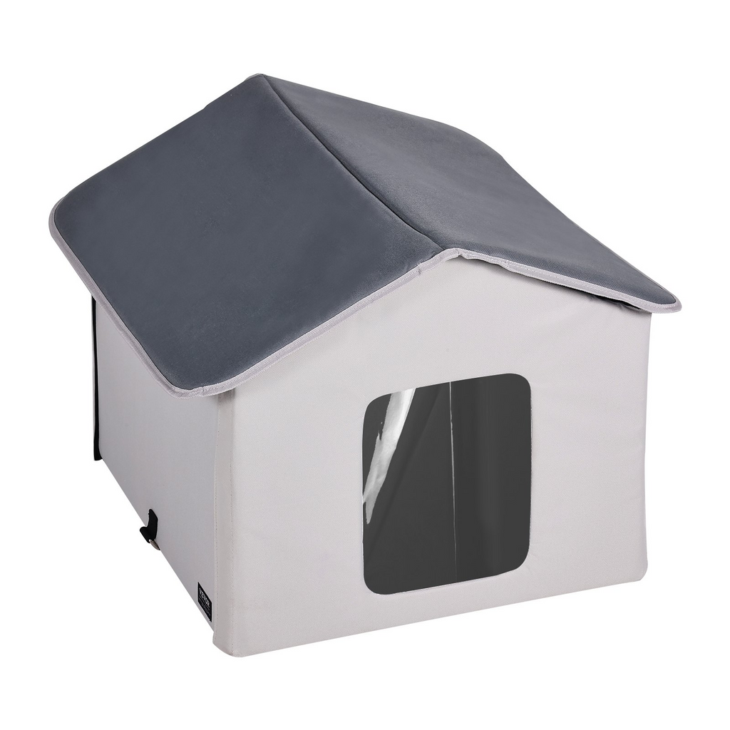 Glamorous Pups : VEVOR Heated Cat House – Gray (Middle) | Outdoor Kitty Shelter with Timer, 600D Oxford Cloth Foldable Cat Shelter with Heated Pad for Winter Warmth & Comfort