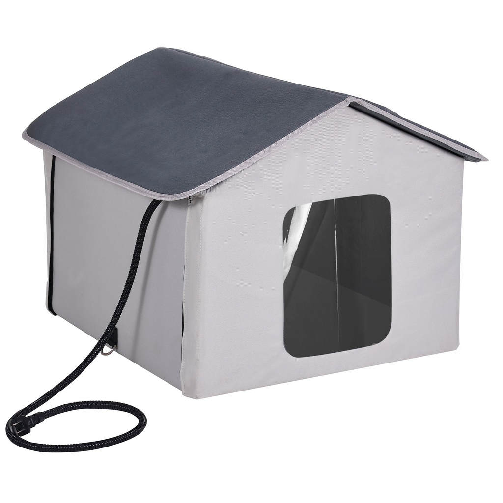 Glamorous Pups : VEVOR Heated Cat House – Gray (Middle) | Outdoor Kitty Shelter with Timer, 600D Oxford Cloth Foldable Cat Shelter with Heated Pad for Winter Warmth & Comfort
