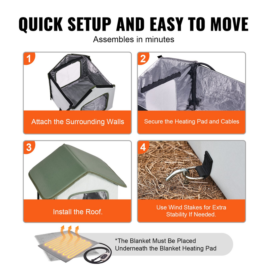 Glamorous Pups : VEVOR Elevated Heated Cat House – Small Outdoor Kitty Shelter with Adjustable Thermostat & Timer | 600D Oxford Cloth Foldable Cat Shelter with Heated Pad (Green)