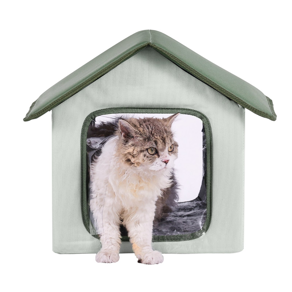 Glamorous Pups : VEVOR Elevated Heated Cat House – Small Outdoor Kitty Shelter with Adjustable Thermostat & Timer | 600D Oxford Cloth Foldable Cat Shelter with Heated Pad (Green)
