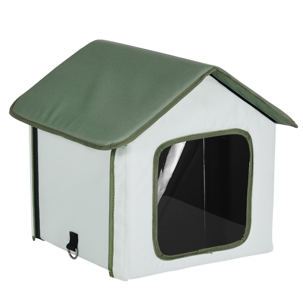 Glamorous Pups : VEVOR Elevated Heated Cat House – Small Outdoor Kitty Shelter with Adjustable Thermostat & Timer | 600D Oxford Cloth Foldable Cat Shelter with Heated Pad (Green)