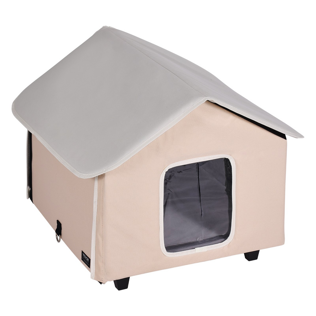 Glamorous Pups : VEVOR Elevated Heated Cat House – Medium Outdoor Kitty Shelter with Adjustable Thermostat & Timer | 600D Oxford Cloth Foldable Cat Shelter with Heated Pad (Coffee Brown)