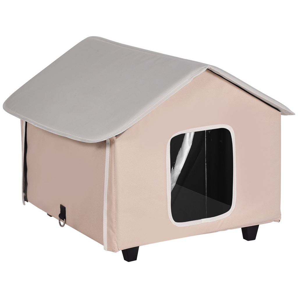Glamorous Pups : VEVOR Elevated Heated Cat House – Medium Outdoor Kitty Shelter with Adjustable Thermostat & Timer | 600D Oxford Cloth Foldable Cat Shelter with Heated Pad (Coffee Brown)