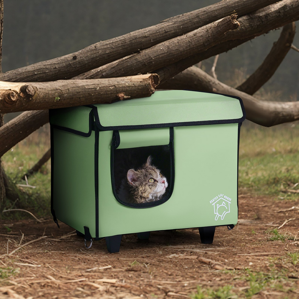 Glamorous Pups : VEVOR Elevated Heated Cat House – Small Foldable 900D Oxford Cloth Kitty Shelter with Adjustable Temperature & Timer | Warm Winter Cat Bed for Indoor & Outdoor Use (Green)