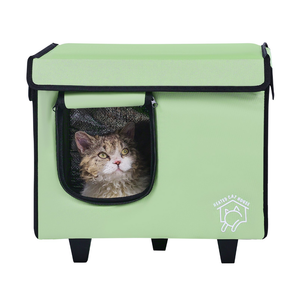 Glamorous Pups : VEVOR Elevated Heated Cat House – Small Foldable 900D Oxford Cloth Kitty Shelter with Adjustable Temperature & Timer | Warm Winter Cat Bed for Indoor & Outdoor Use (Green)