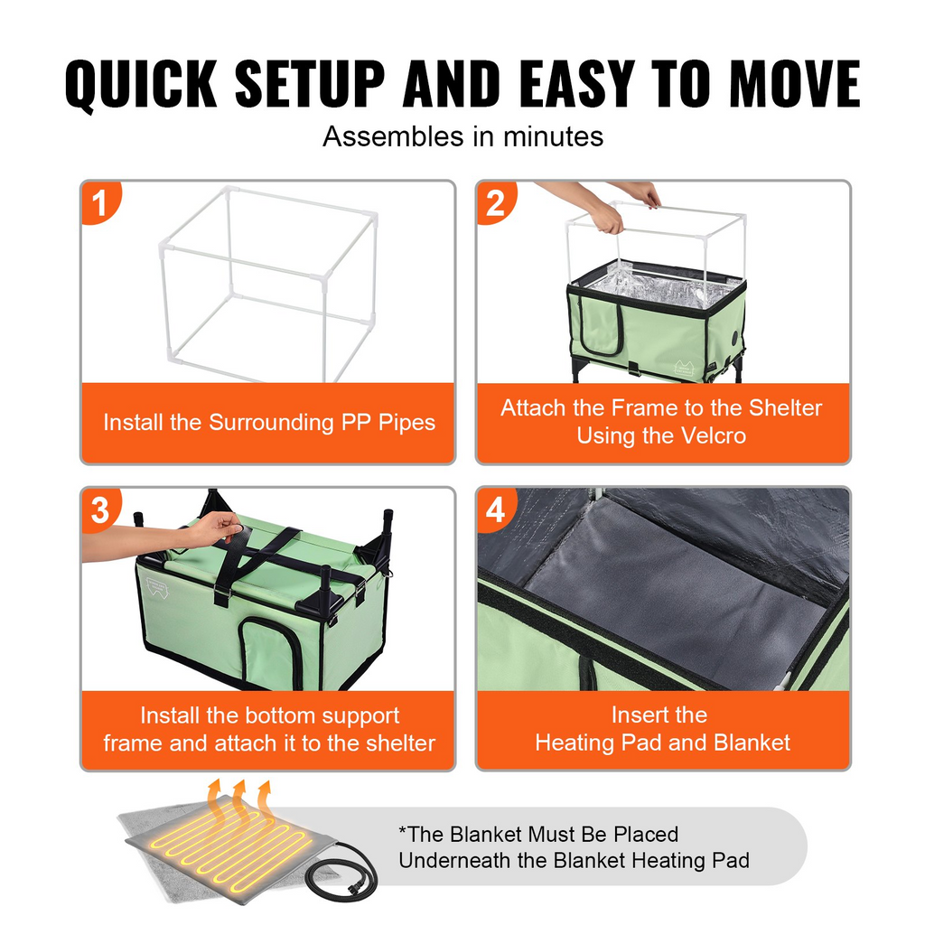 Glamorous Pups : VEVOR Elevated Heated Cat House – Large Foldable 900D Oxford Cloth Kitty Shelter with Adjustable Temperature & Timer | Waterproof Winter Cat Bed with Removable Bottom Cot (Green)
