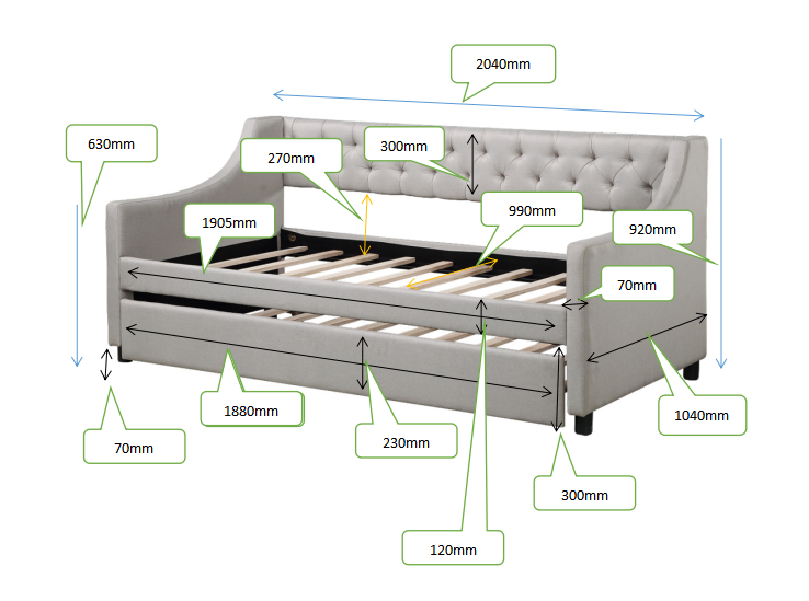 Glamorous Pups : Twin Size Upholstered Daybed with Trundle,Sturdy Wood Bedframe w/ Bedframe Tufted Button & Copper Nail on Arms Design,Perfect for Bedroom,Guest Room Furniture,No Box Spring Needed