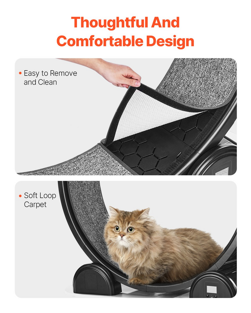 Glamorous Pups : VEVOR 40.8” Cat Exercise Wheel with Pedometer | Quiet Indoor Cat Running Wheel with Brake & Soft Carpet Runway – Fitness Treadmill for Cats up to 30 lbs (Black)