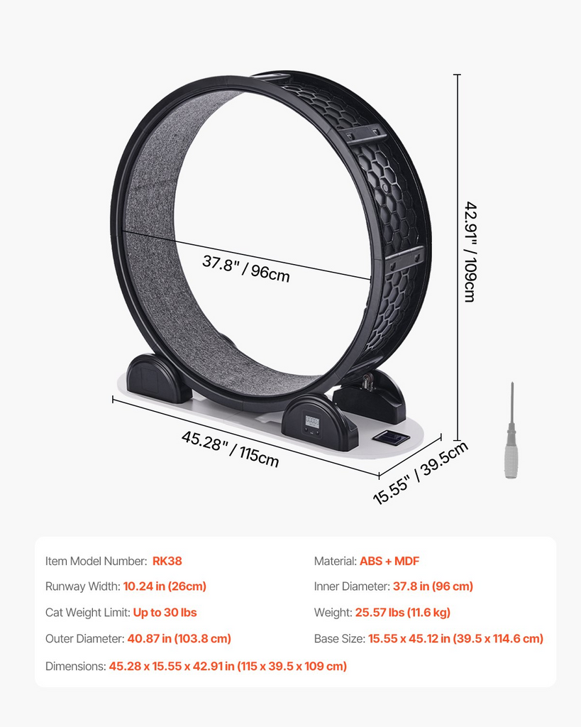 Glamorous Pups : VEVOR 40.8” Cat Exercise Wheel with Pedometer | Quiet Indoor Cat Running Wheel with Brake & Soft Carpet Runway – Fitness Treadmill for Cats up to 30 lbs (Black)