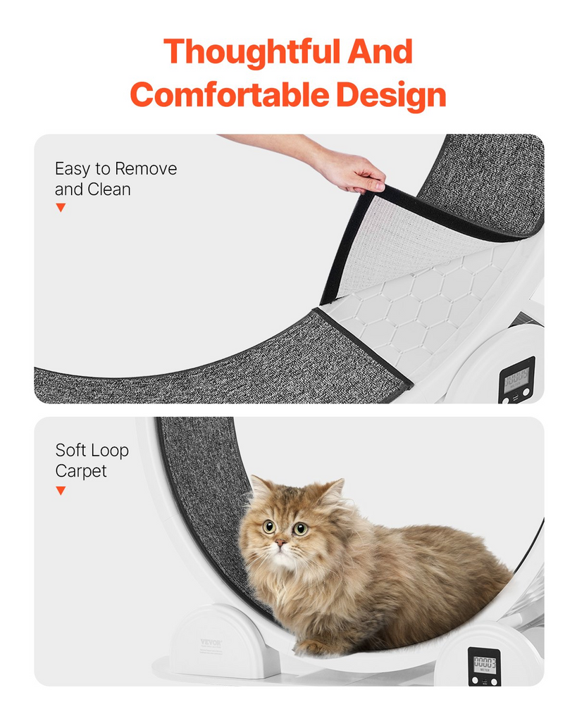 Glamorous Pups : VEVOR 40.8” Cat Exercise Wheel with Pedometer | Quiet Indoor Cat Treadmill with Brake & Carpeted Runway – White Fitness Wheel for Cats Under 30 lbs