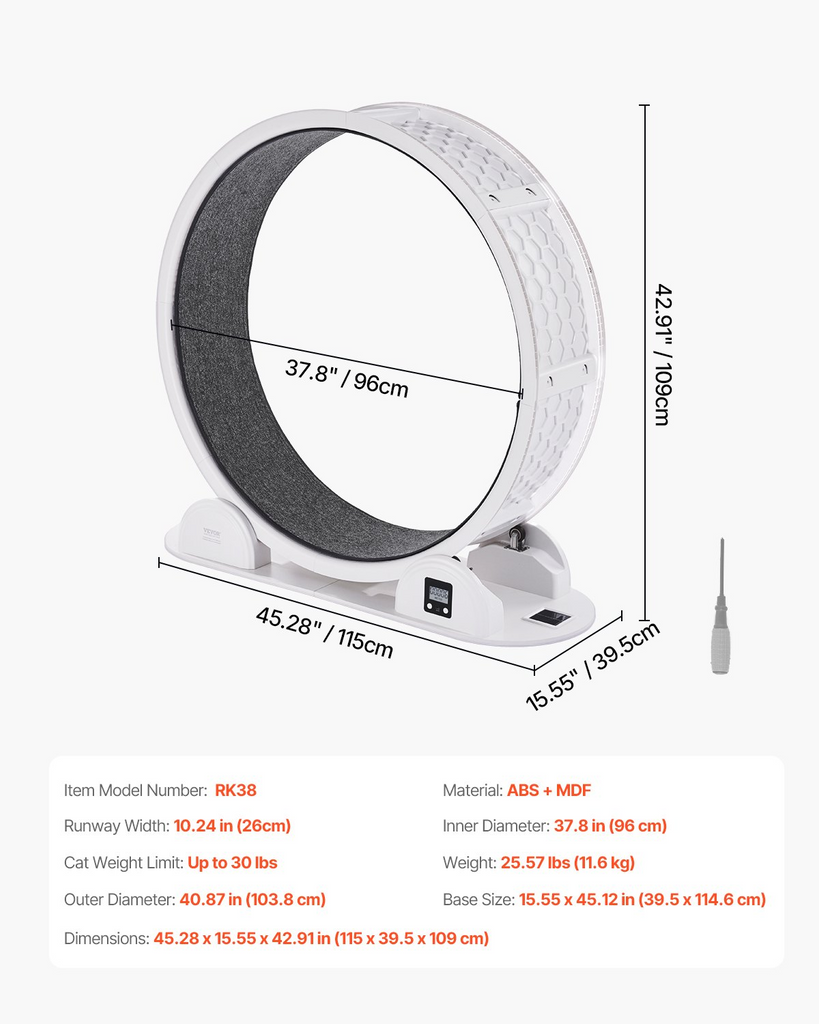 Glamorous Pups : VEVOR 40.8” Cat Exercise Wheel with Pedometer | Quiet Indoor Cat Treadmill with Brake & Carpeted Runway – White Fitness Wheel for Cats Under 30 lbs