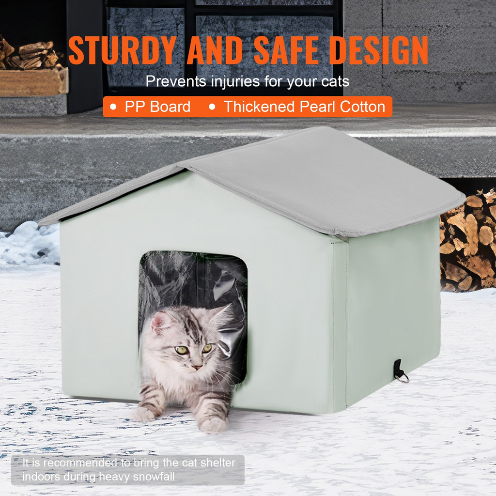 Glamorous Pups : VEVOR Heated Cat House – Medium Outdoor Foldable 600D Oxford Cloth Kitty Shelter with Adjustable Temperature & Timer | Waterproof Heated Pad Winter Cat Bed (Green)