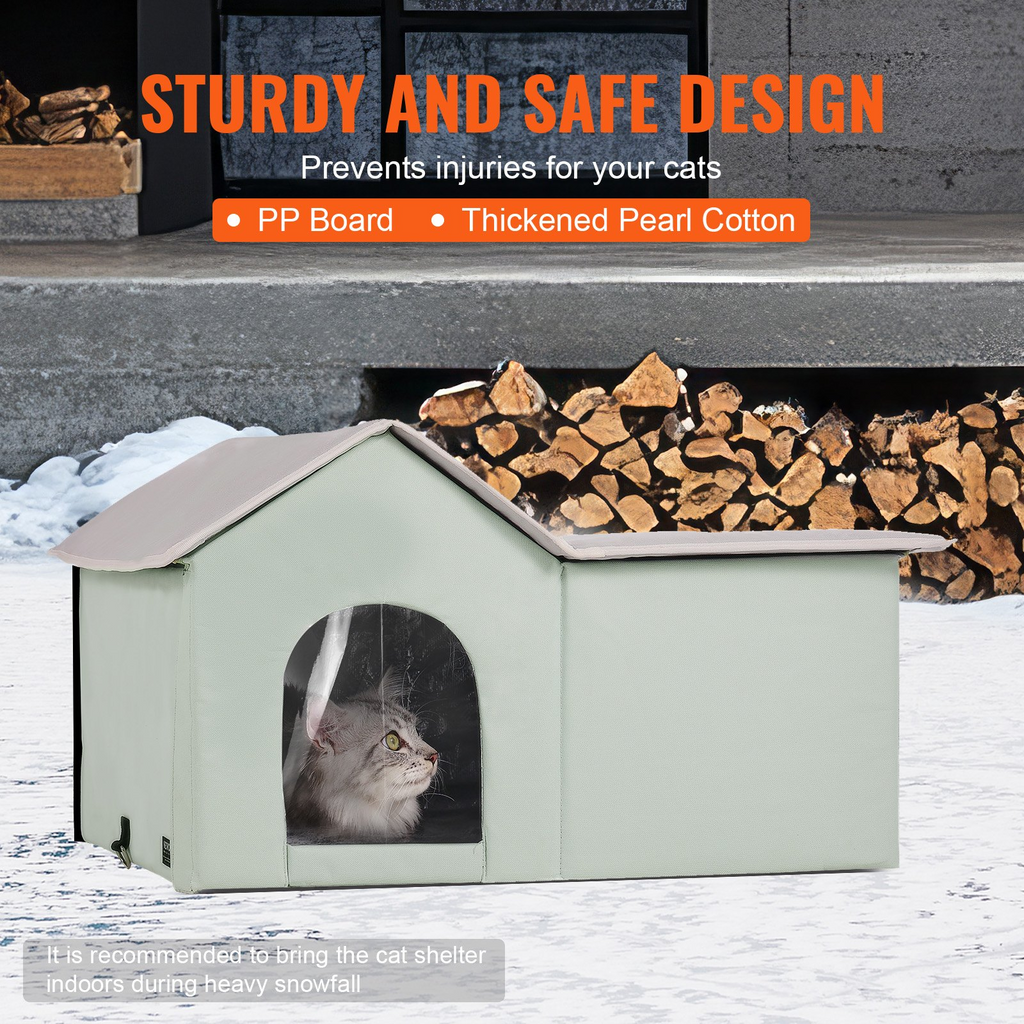 Glamorous Pups : VEVOR Heated Cat House – Large Outdoor Foldable 600D Oxford Cloth Kitty Shelter with Adjustable Temperature & Timer | Waterproof Heated Pad Winter Cat Bed (Green)