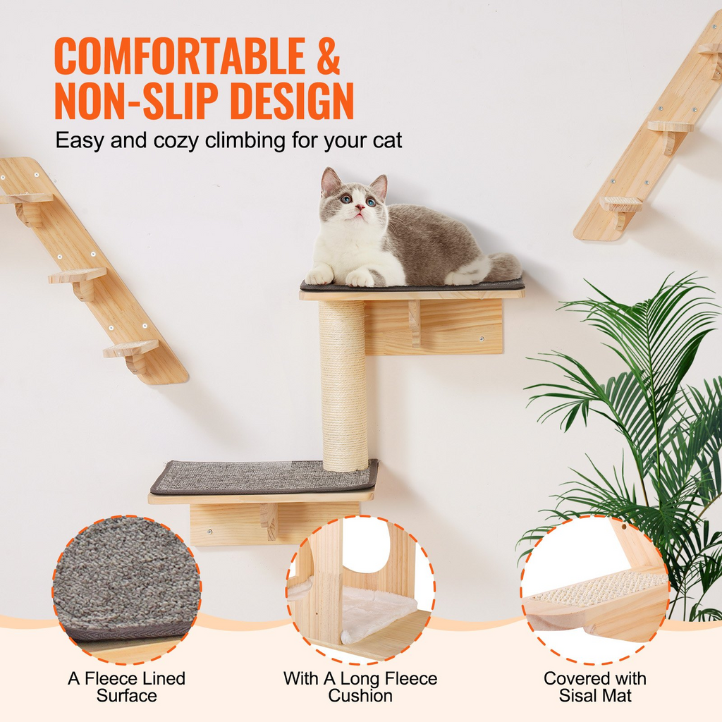 Glamorous Pups : VEVOR 7-Piece Wall Mounted Cat Shelves Set | Cat Wall Furniture with Beds, Hammocks, Jump Boards & Cat Tree – Space-Saving Activity Center up to 40 lbs