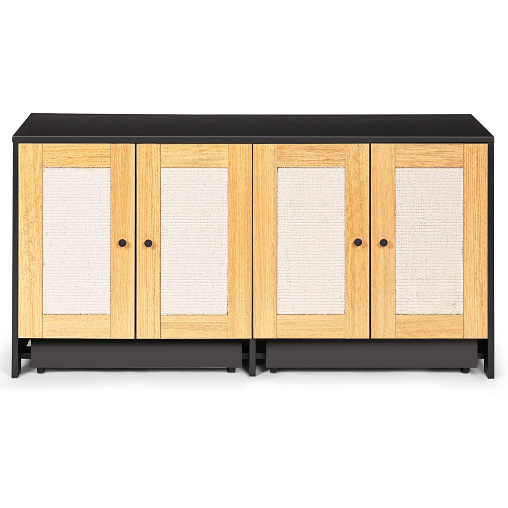 Glamorous Pups : Double Litter Box Enclosure,Cat Litter Box Enclosure for 2 Cats, Hidden Litter Box Furniture with Rattan Doors, 47' L x 19.8' W x 21.8' H,Black