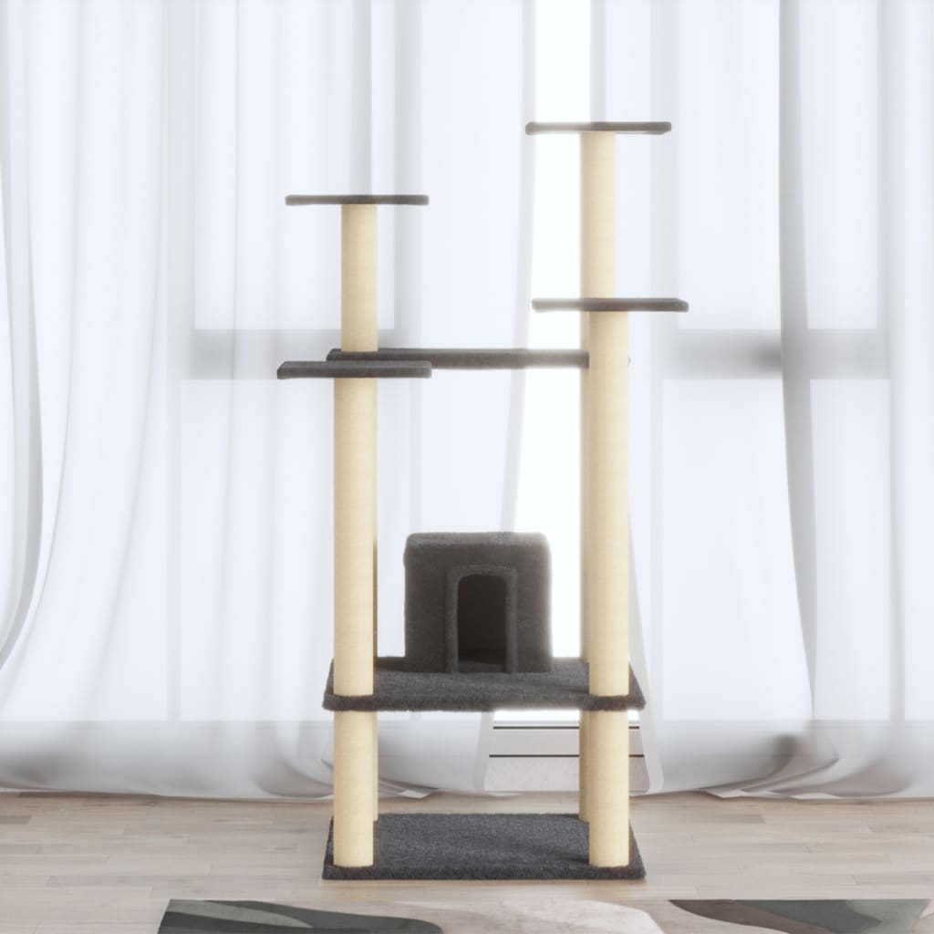 Glamorous Pups : vidaXL Cat Tree Dark Grey Engineered wood, plush, sisal Large Stackable