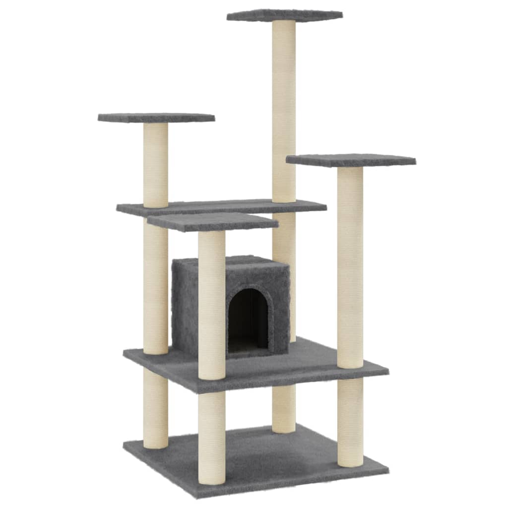 Glamorous Pups : vidaXL Cat Tree Dark Grey Engineered wood, plush, sisal Large Stackable