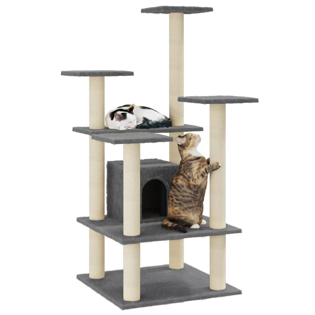 Glamorous Pups : vidaXL Cat Tree Dark Grey Engineered wood, plush, sisal Large Stackable