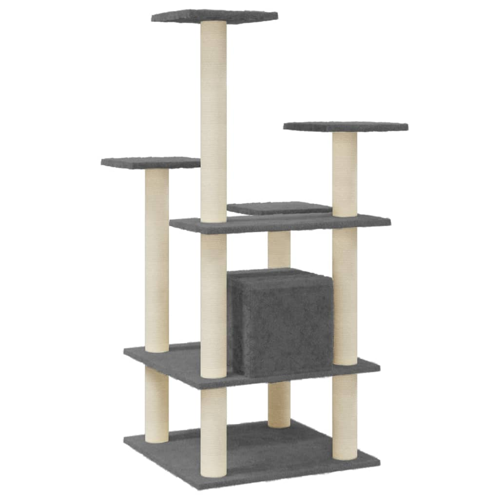 Glamorous Pups : vidaXL Cat Tree Dark Grey Engineered wood, plush, sisal Large Stackable