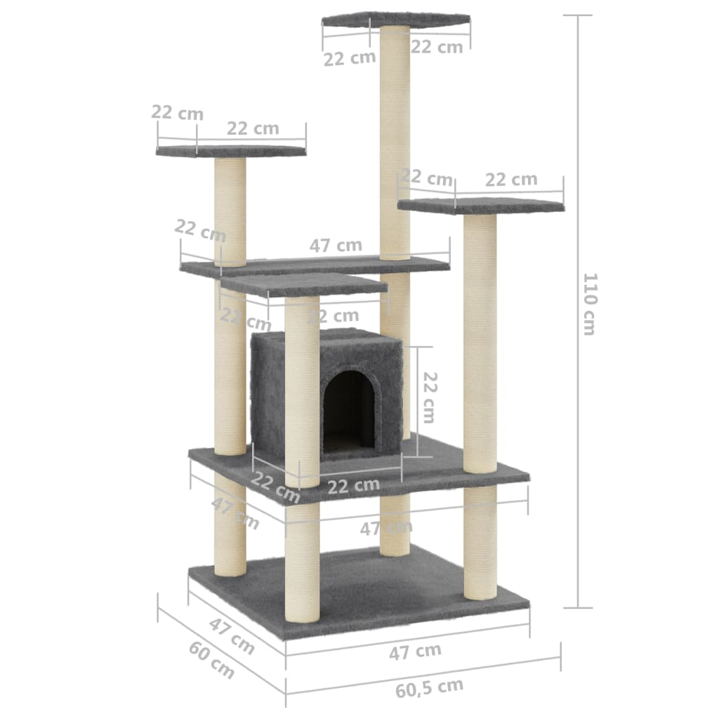 Glamorous Pups : vidaXL Cat Tree Dark Grey Engineered wood, plush, sisal Large Stackable