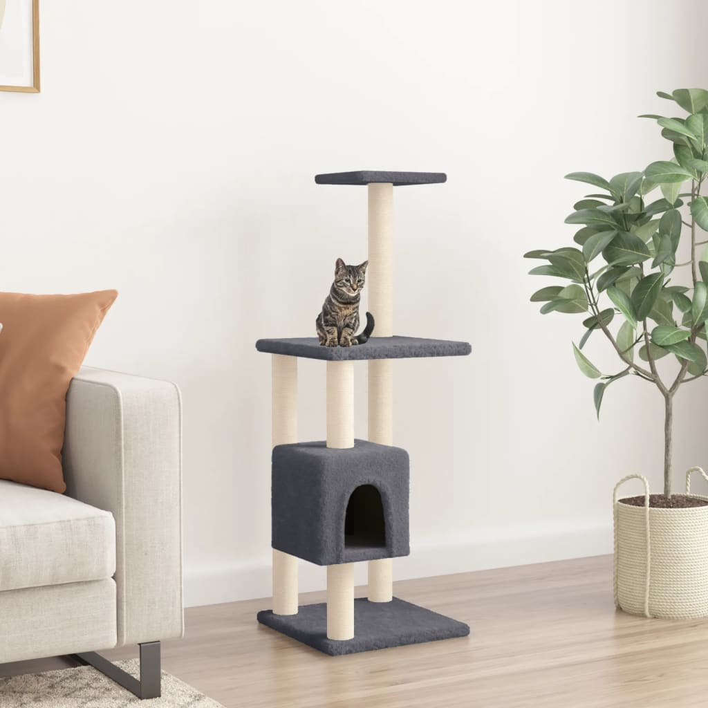 Glamorous Pups : vidaXL Cat Tree Dark grey Engineered wood, plush, sisal 40.9 in Cat Tree