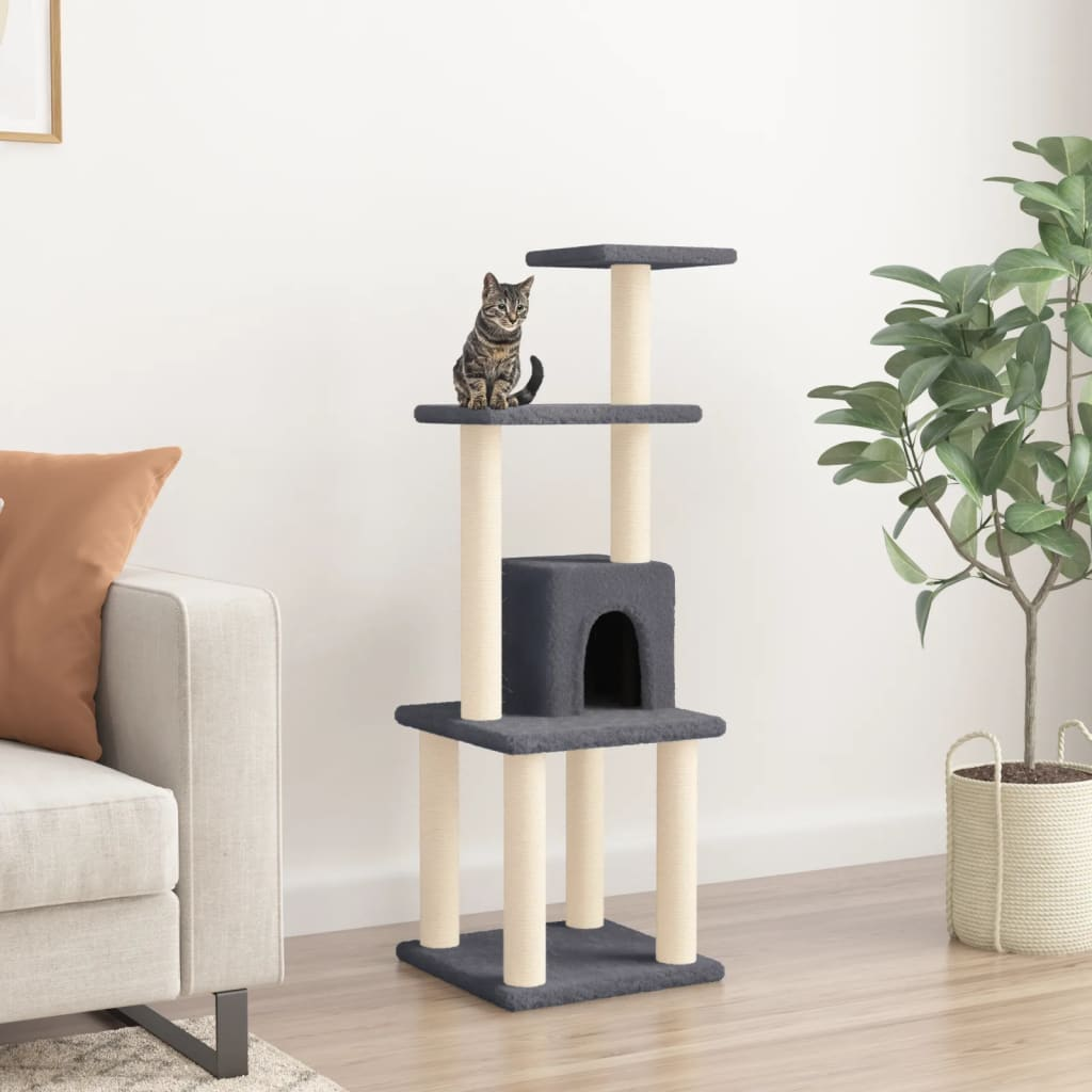 Glamorous Pups : vidaXL Cat Tree Dark grey Engineered wood, Plush, Sisal Medium