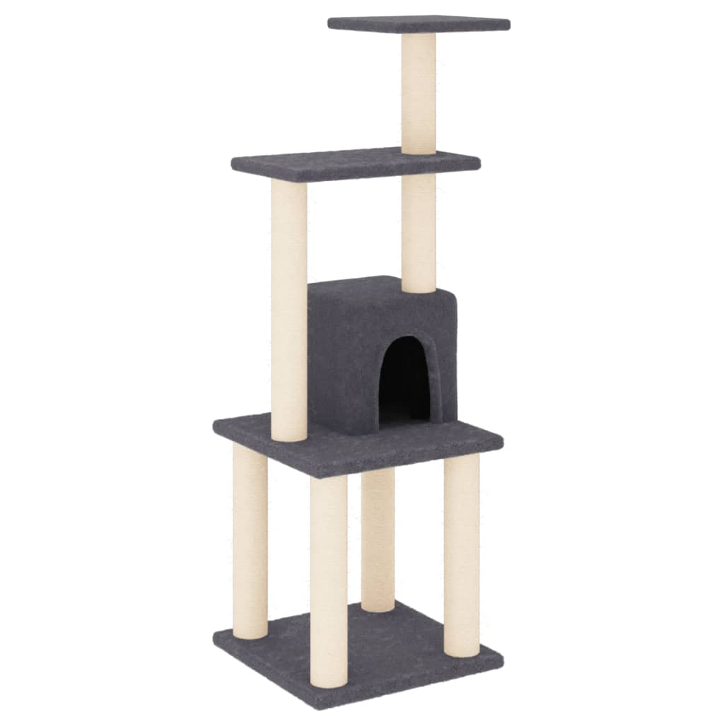 Glamorous Pups : vidaXL Cat Tree Dark grey Engineered wood, Plush, Sisal Medium