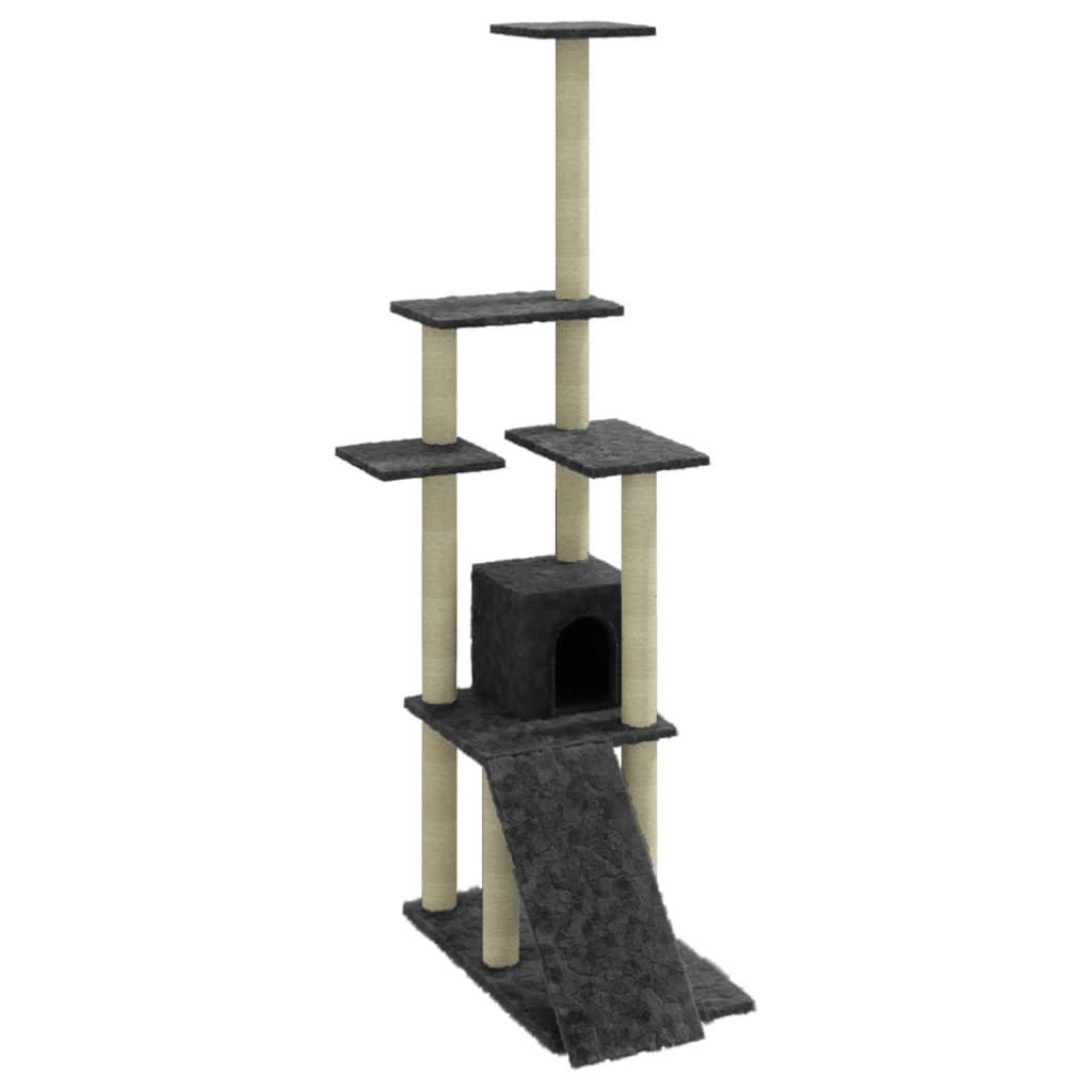 Glamorous Pups : vidaXL Cat Tree Dark grey Engineered wood, plush, sisal 61.0 in tall