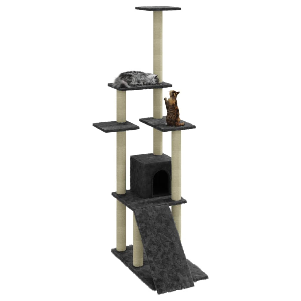 Glamorous Pups : vidaXL Cat Tree Dark grey Engineered wood, plush, sisal 61.0 in tall