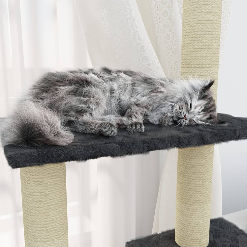 Glamorous Pups : vidaXL Cat Tree Dark grey Engineered wood, plush, sisal 61.0 in tall