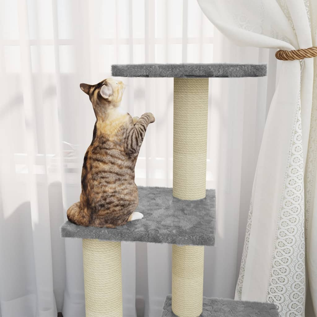 Glamorous Pups : vidaXL Cat Tree Light grey Engineered wood, plush, sisal Medium Cat Tree