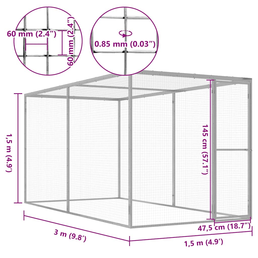 Glamorous Pups : vidaXL Cat Cage Silver Galvanized steel 9.8x4.9x4.9 ft Durable