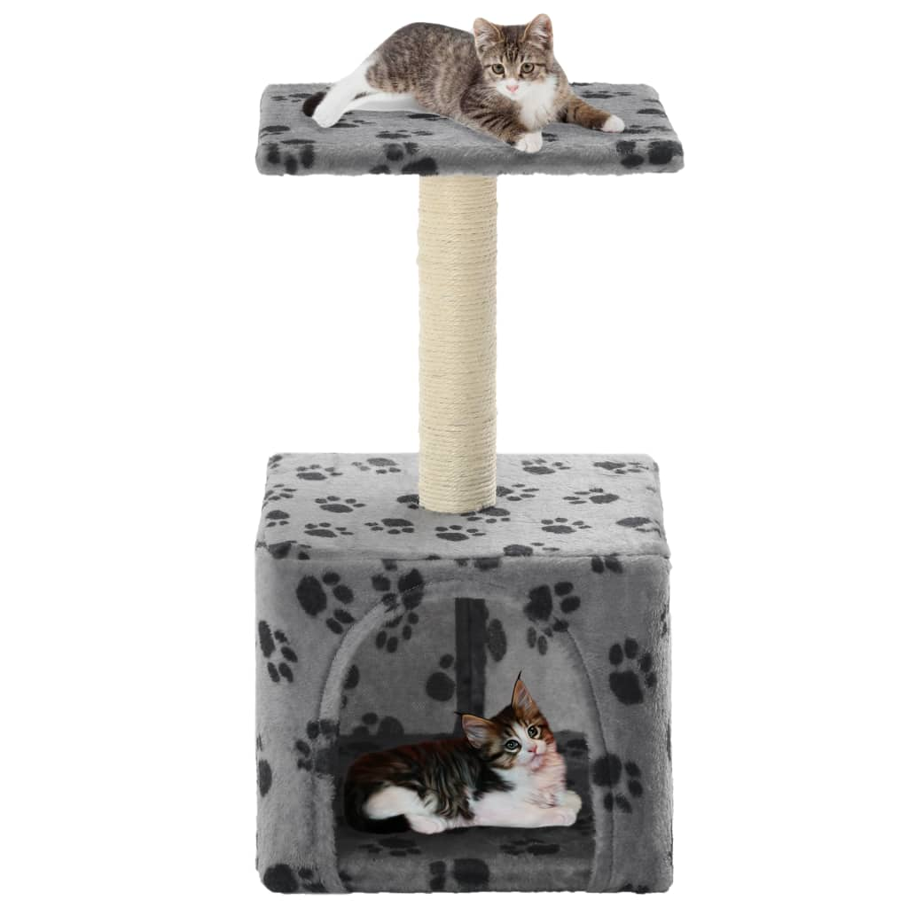 Glamorous Pups : vidaXL Cat Tree Grey with black paw prints