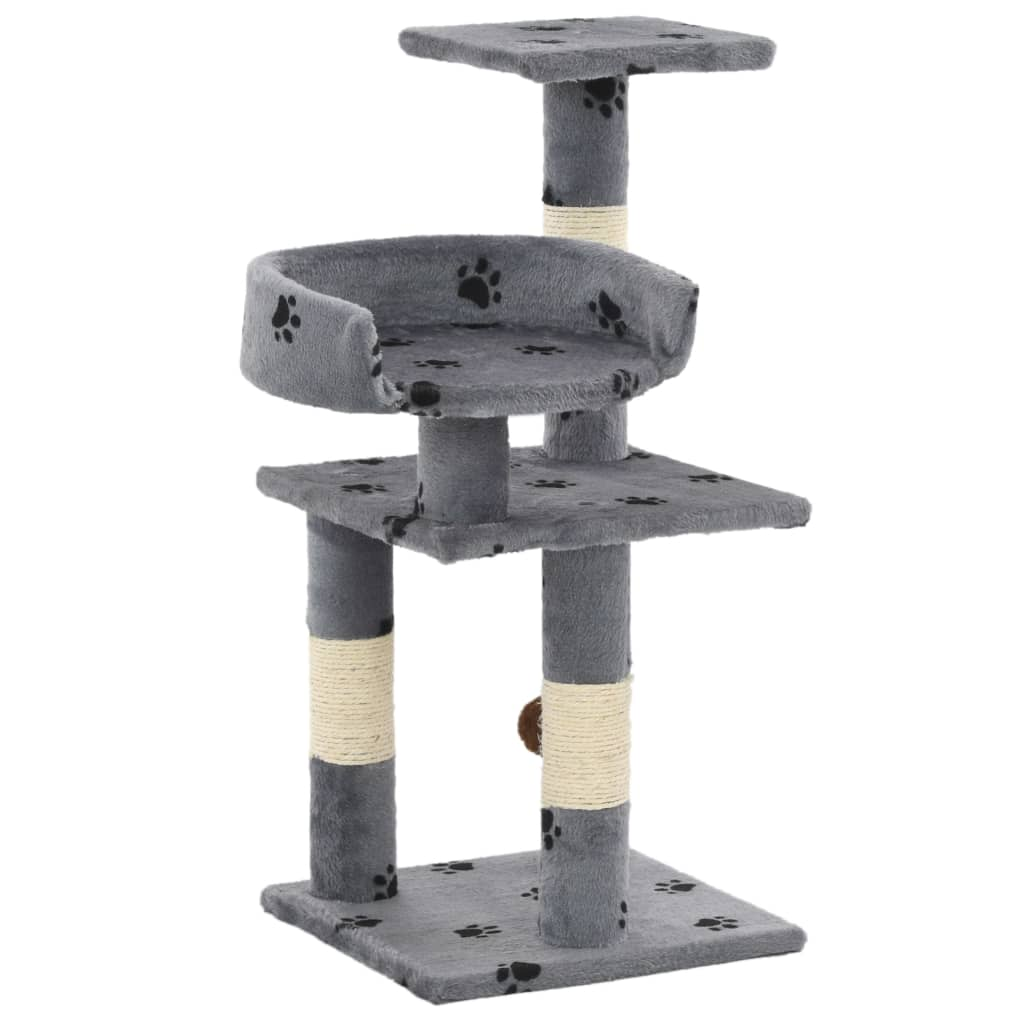Glamorous Pups : vidaXL Cat Tree Grey with paw prints Particle board, plush, sisal rope