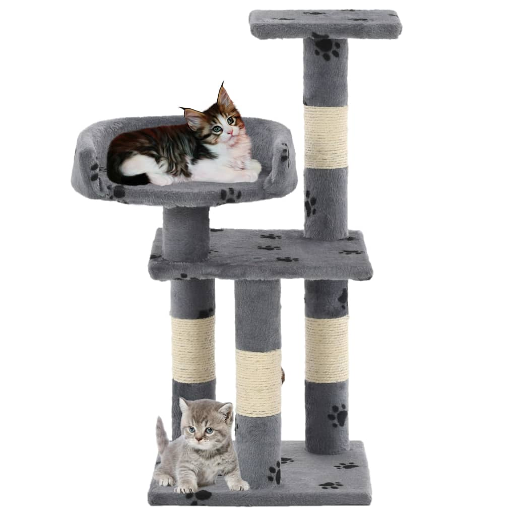 Glamorous Pups : vidaXL Cat Tree Grey with paw prints Particle board, plush, sisal rope