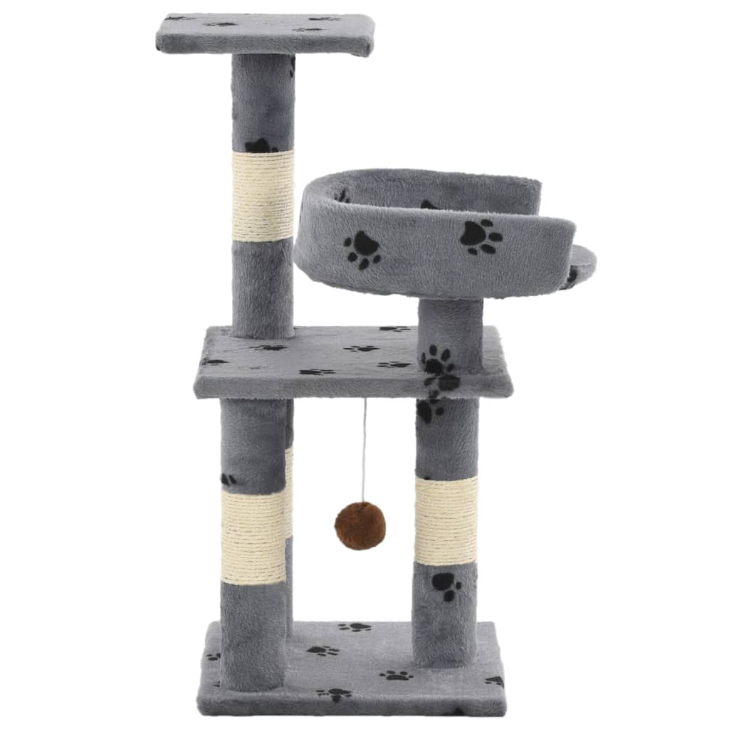 Glamorous Pups : vidaXL Cat Tree Grey with paw prints Particle board, plush, sisal rope
