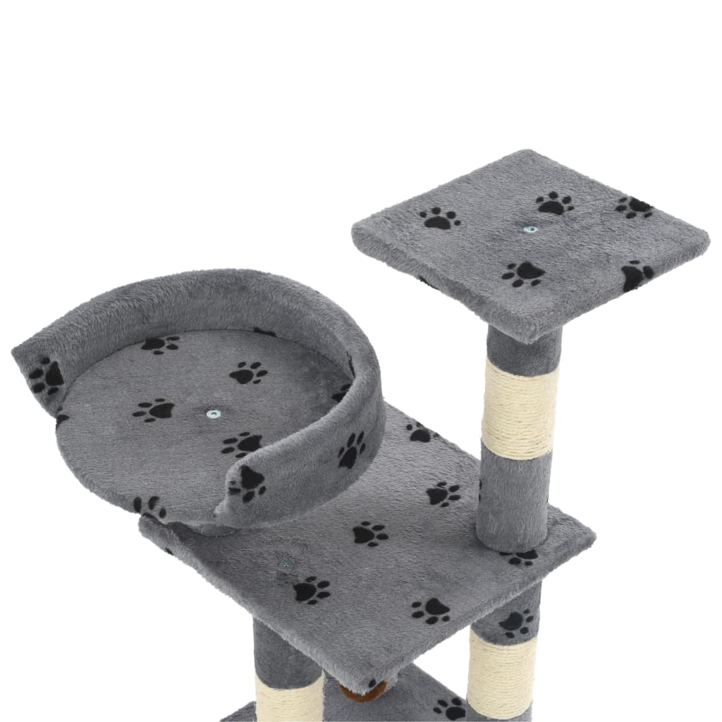 Glamorous Pups : vidaXL Cat Tree Grey with paw prints Particle board, plush, sisal rope