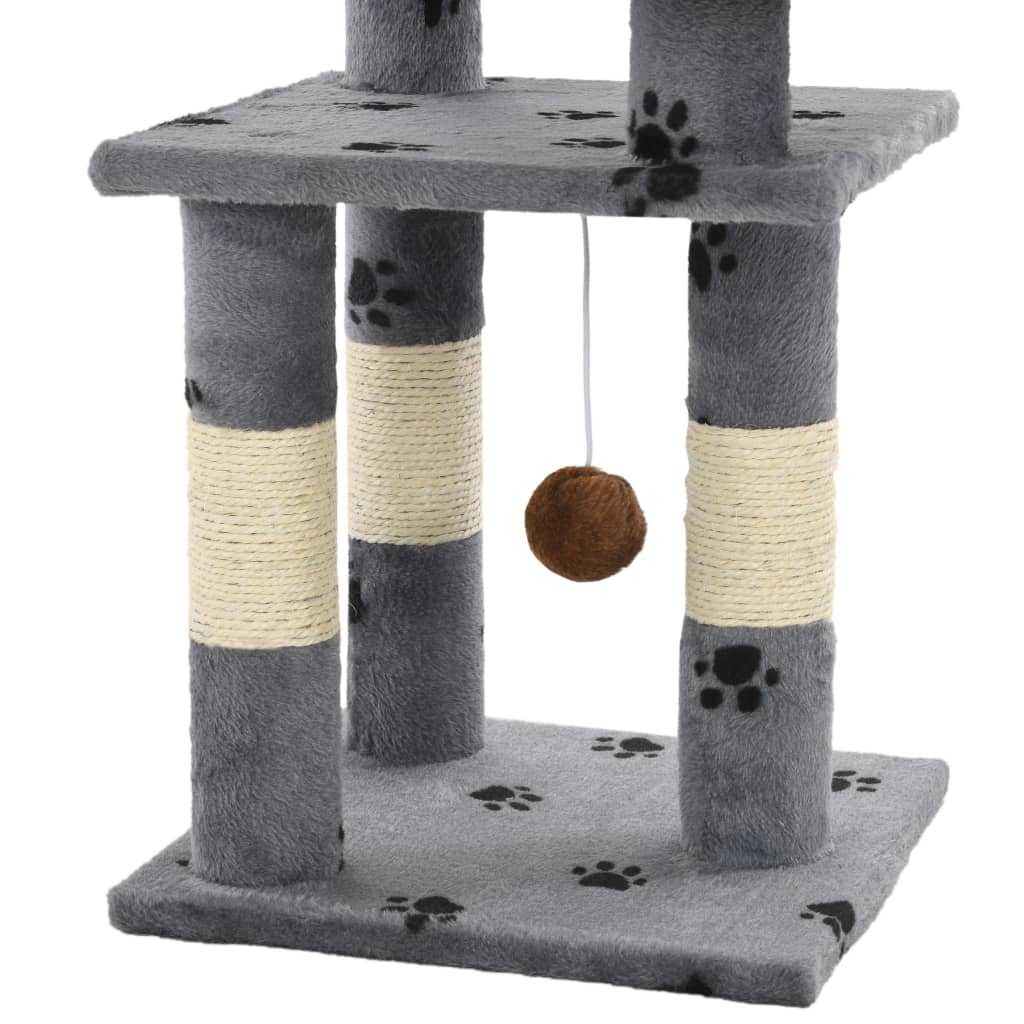 Glamorous Pups : vidaXL Cat Tree Grey with paw prints Particle board, plush, sisal rope