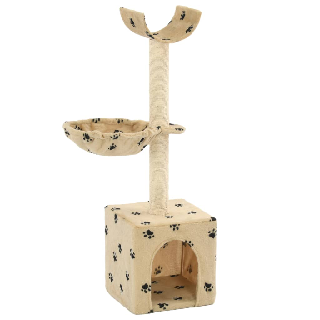 Glamorous Pups : vidaXL Cat Tree Beige with paw prints Soft plush, particle board, sisal rope