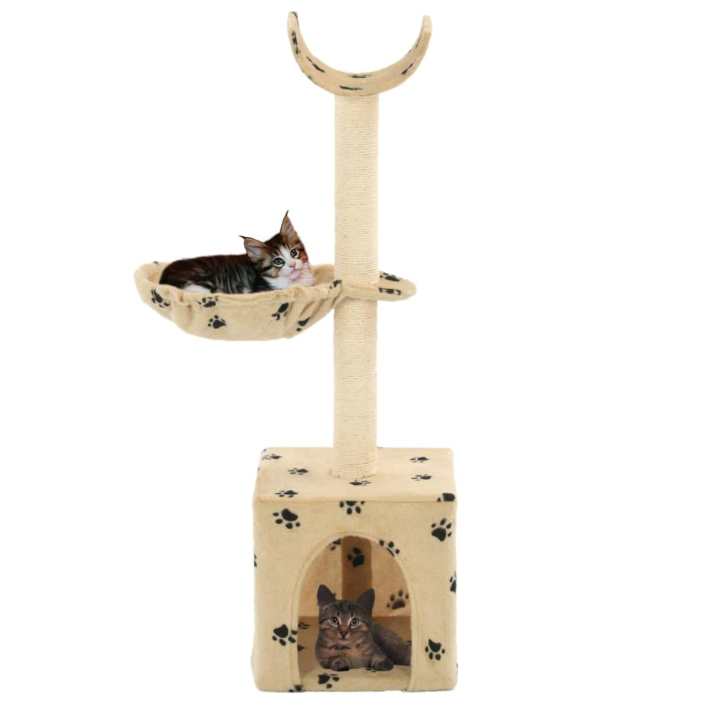 Glamorous Pups : vidaXL Cat Tree Beige with paw prints Soft plush, particle board, sisal rope
