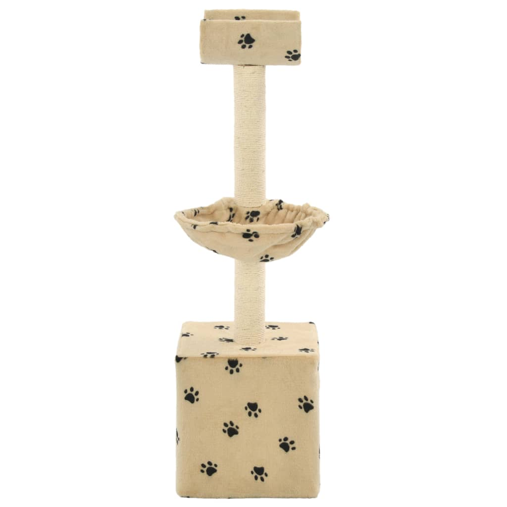 Glamorous Pups : vidaXL Cat Tree Beige with paw prints Soft plush, particle board, sisal rope