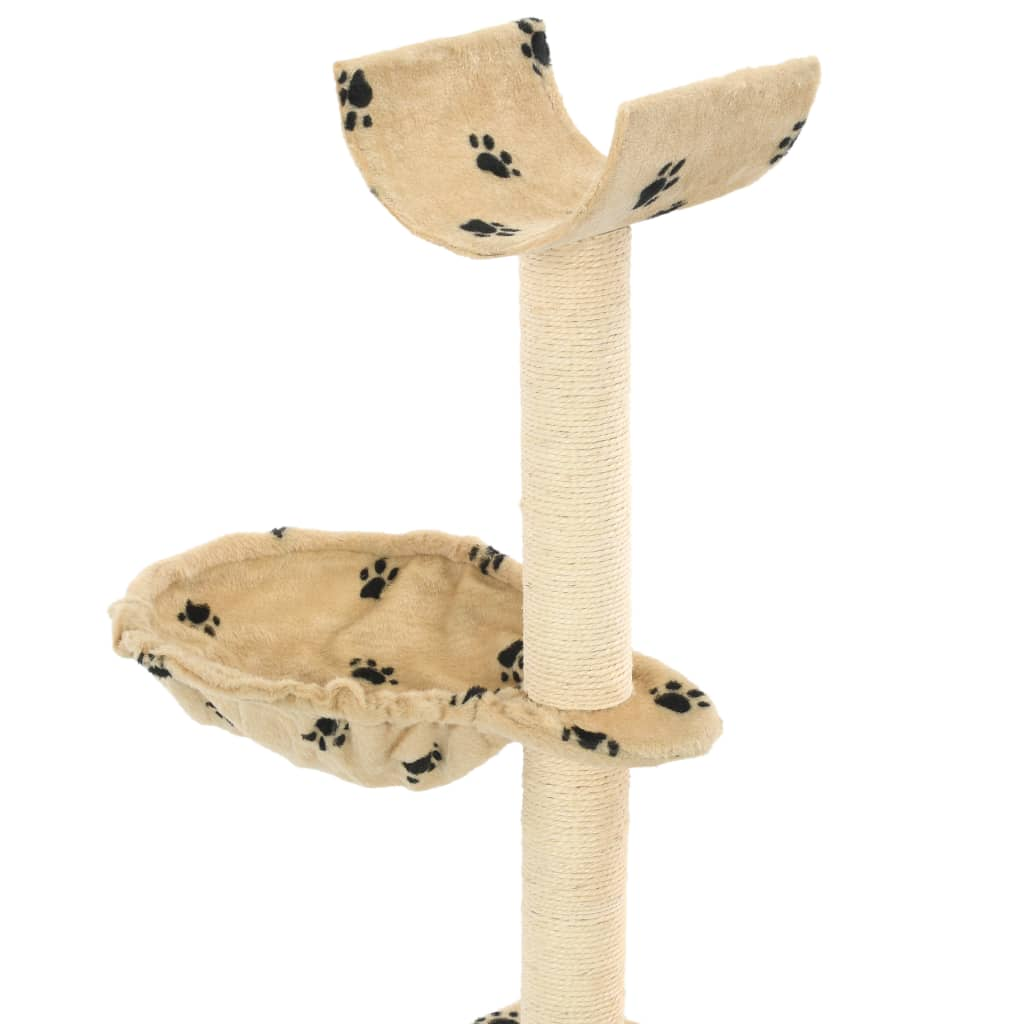 Glamorous Pups : vidaXL Cat Tree Beige with paw prints Soft plush, particle board, sisal rope