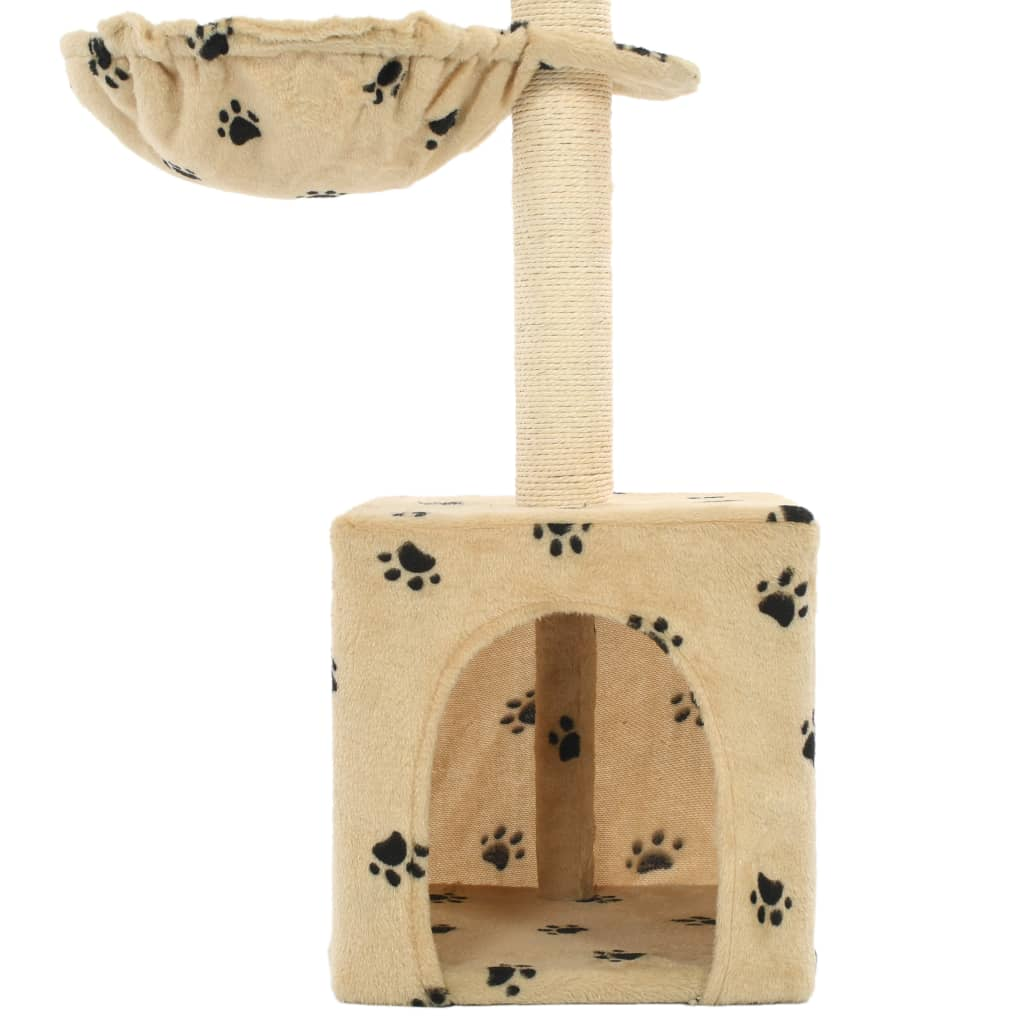 Glamorous Pups : vidaXL Cat Tree Beige with paw prints Soft plush, particle board, sisal rope