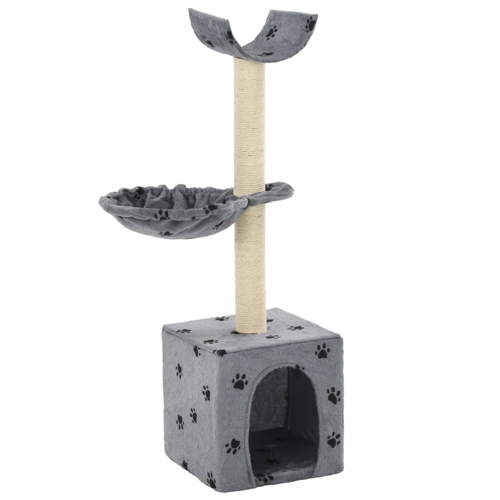 Glamorous Pups : vidaXL Cat Tree Grey with Paw Prints Particle Board, Plush, Sisal Rope