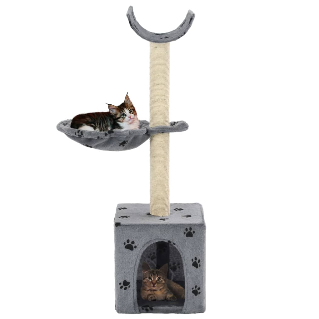 Glamorous Pups : vidaXL Cat Tree Grey with Paw Prints Particle Board, Plush, Sisal Rope