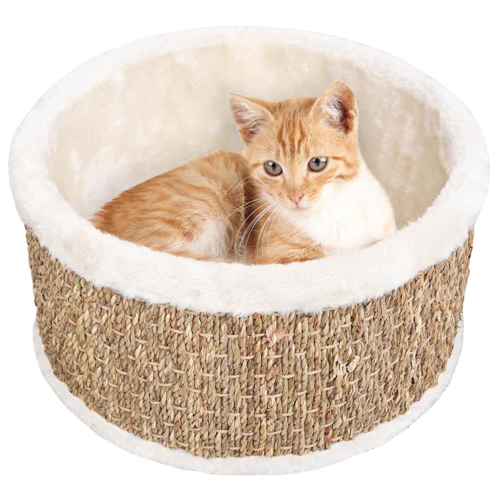 Glamorous Pups : vidaXL Cat Basket Beige Flakeboard, plush, seagrass 14.2 in diameter