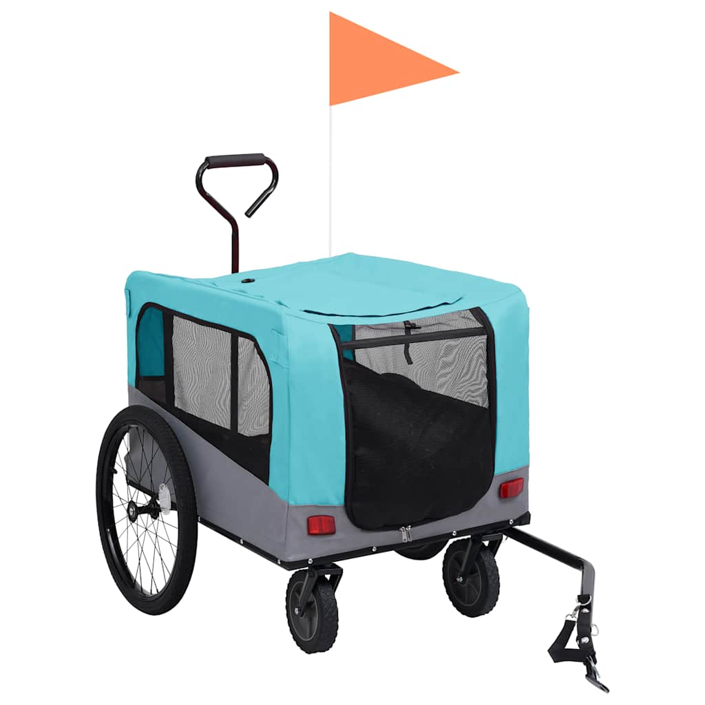 Glamorous Pups : vidaXL Pet Bike Trailer Blue and Grey Oxford fabric, steel, metal board
